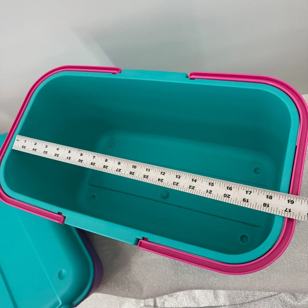 Vtg Eagle CraftStor Sewing Storage Box Teal Pink Purple 90s Retro USA Large 19